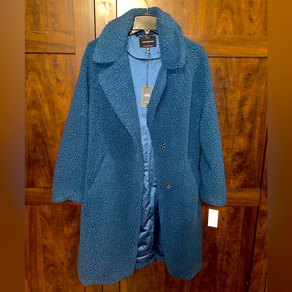 Lucky Brand Teddy Coat in Topaz Blue. Medium, NWT